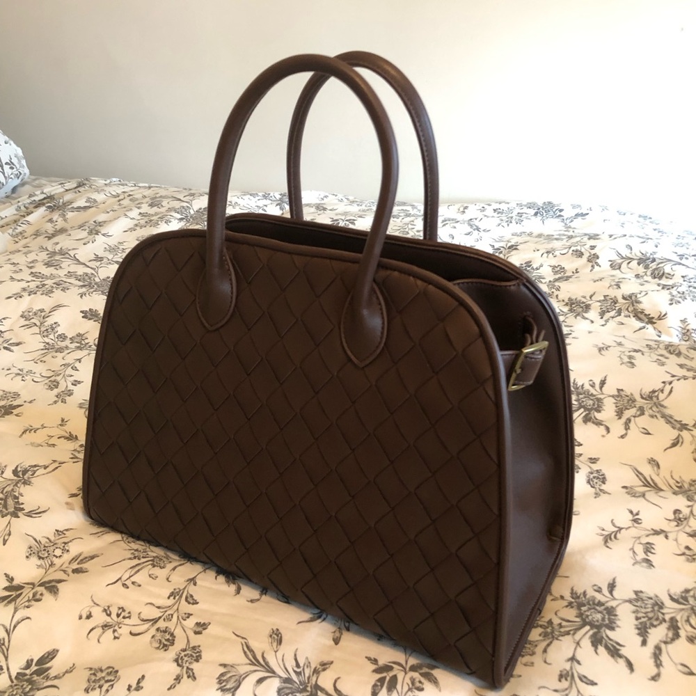 Anthropologie tote bag brown woven textured purse